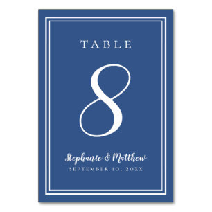 Classic Blue Simple Wedding Dinner Table Number