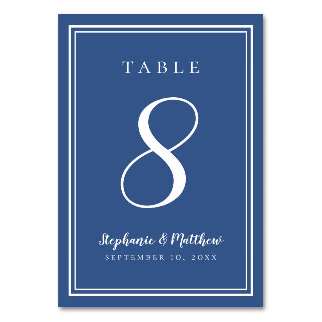 Classic Blue Simple Wedding Dinner Table Number (Front)