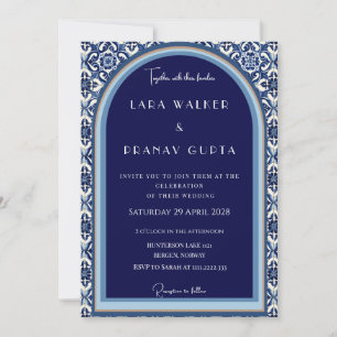 Classic Blue Spanish Tile Wedding  Invitation