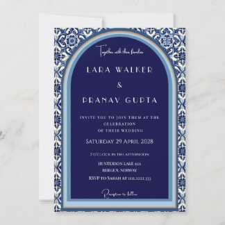 Classic Blue Spanish Tile Wedding  Invitation