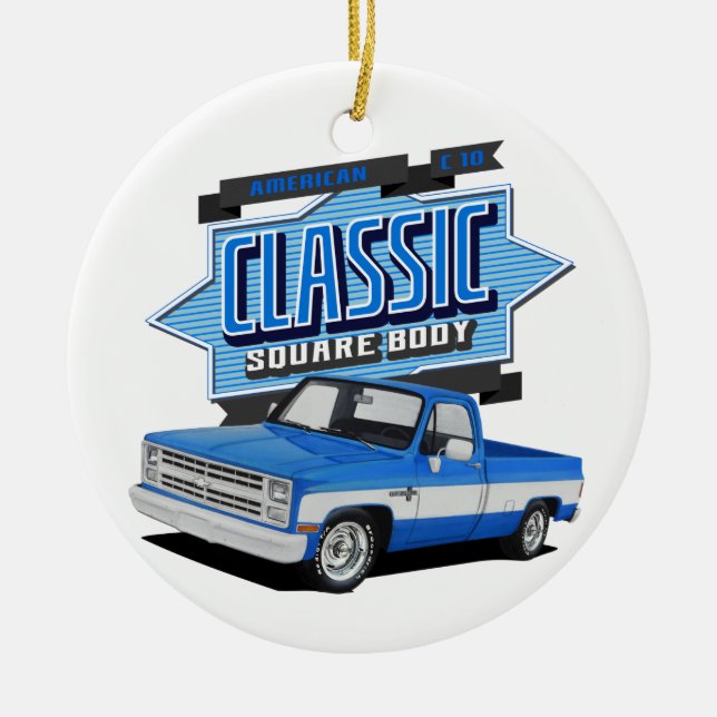 Classic Blue Square Body Ceramic Tree Decoration (Front)