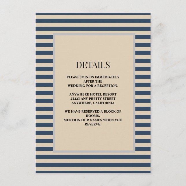 Classic Blue Stripes Framed Details Wedding Enclosure Card (Front)
