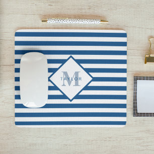 Classic Blue Stripes Monogram Mouse Mat