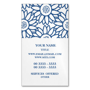 Classic Blue Sunflower Pattern Magnetic Business Card