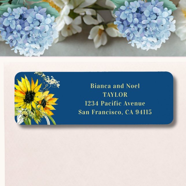 Classic Blue Sunflower Return Address Labels (Creator Uploaded)