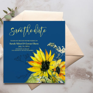 Classic Blue Sunflower Save The Date