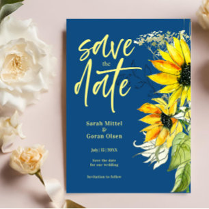 Classic Blue Sunflower Save the date Invitation