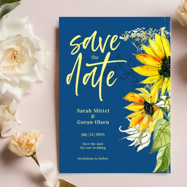 Classic Blue Sunflower Save the date Invitation (Creator Uploaded)