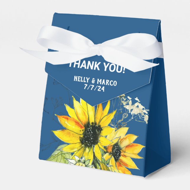 Classic Blue Sunflower Wedding favour box (Front Side)
