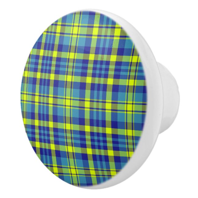Classic Blue Tartan Plaid Pattern Ceramic Knob (Right)