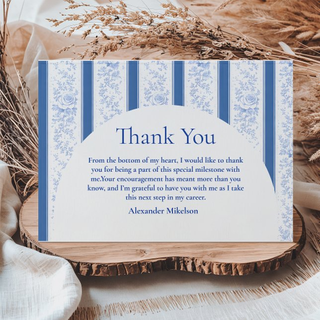 Classic Blue Toile Graduation Party Thank You Card (Creator Uploaded)