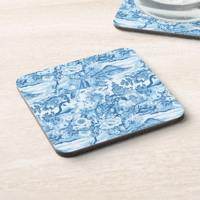 Classic Blue Toile Landscape Coaster (Left Side)