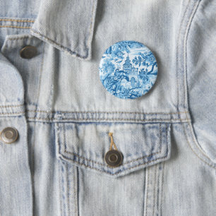 Classic Blue Toile Landscape pin-on 6 Cm Round Badge