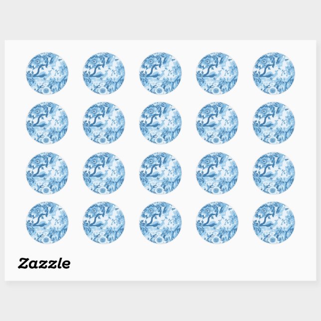 Classic Blue Toile Landscape Round Sticker (Sheet)