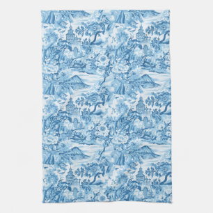 Classic Blue Toile Landscape Tea Towel