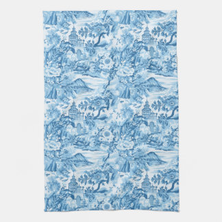 Classic Blue Toile Landscape Tea Towel