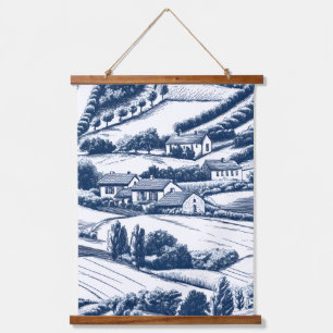 Classic Blue Toile Pastoral Landscape Vintage Hanging Tapestry