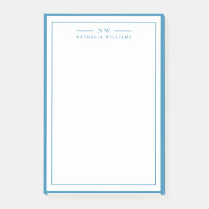 Classic Blue Two Border Monogram Lined Post-it Notes