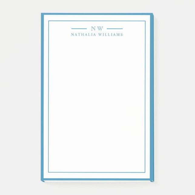 Classic Blue Two Border Monogram Lined Post-it Notes (Front)