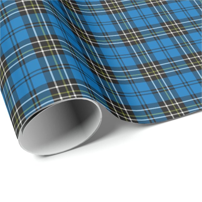 Classic Blue Vintage Plaid Wrapping Paper (Roll Corner)
