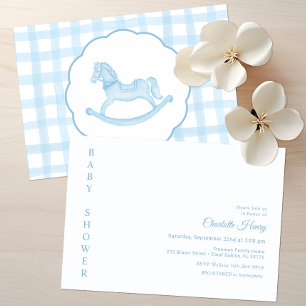 Classic Blue Watercolor Gingham Baby Shower Invitation