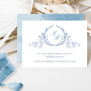 Classic Blue Watercolor Monogram Wedding Website Enclosure Card