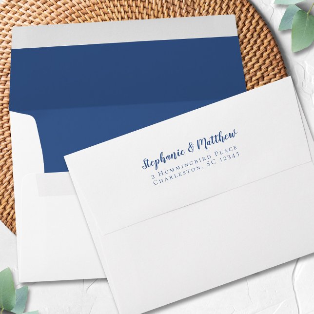 Classic Blue Wedding Blue Return Address White Envelope (Classic Blue Wedding Blue Custom Return Address White Envelope)