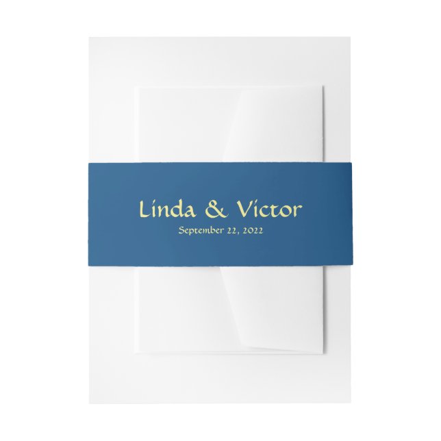 Classic Blue wedding invitation belly band (Front Example)