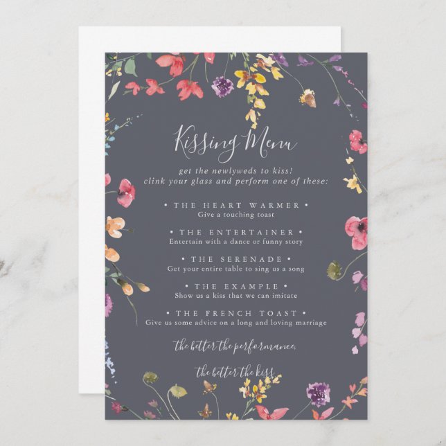 Classic Blue Wedding Kissing Menu Game Card (Front/Back)