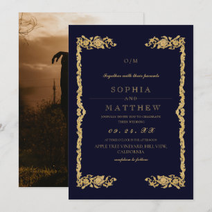 Classic Blue Wedding Photo Invitation