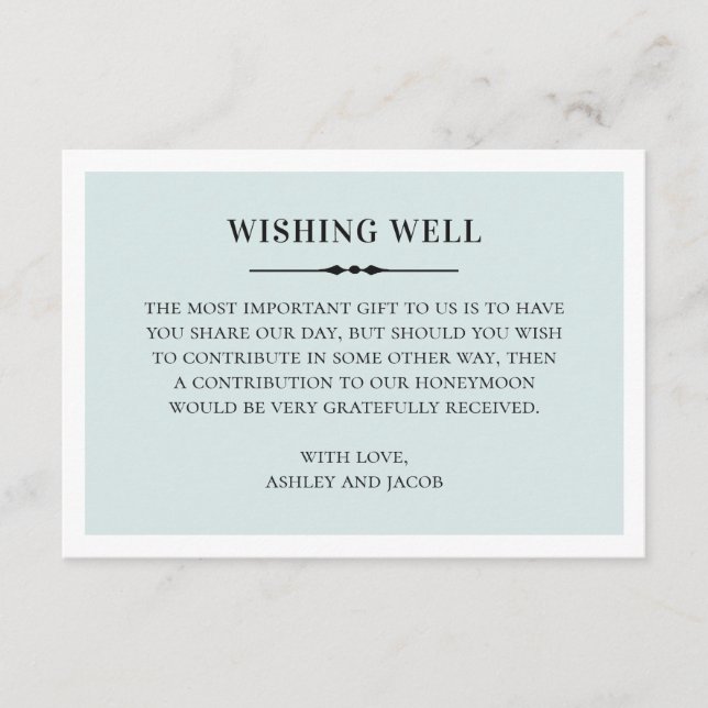 Classic blue wedding wishing well. Elegant simple Enclosure Card (Front)