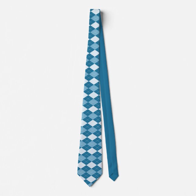 Classic Blue White Argyle Diamond Tartan Tie (Front)