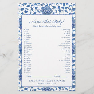 Classic Blue White Baby Animal Game Card