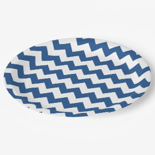 Classic Blue White Chevron Pattern Paper Plate