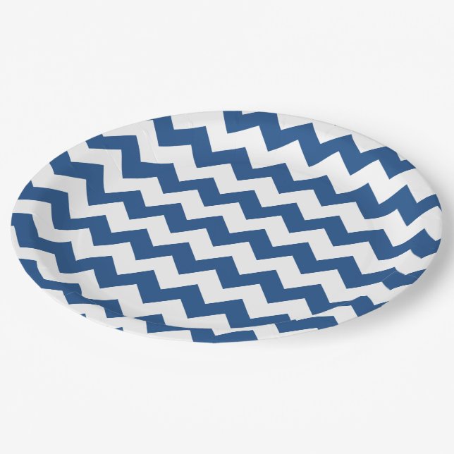 Classic Blue White Chevron Pattern Paper Plate (Angled)