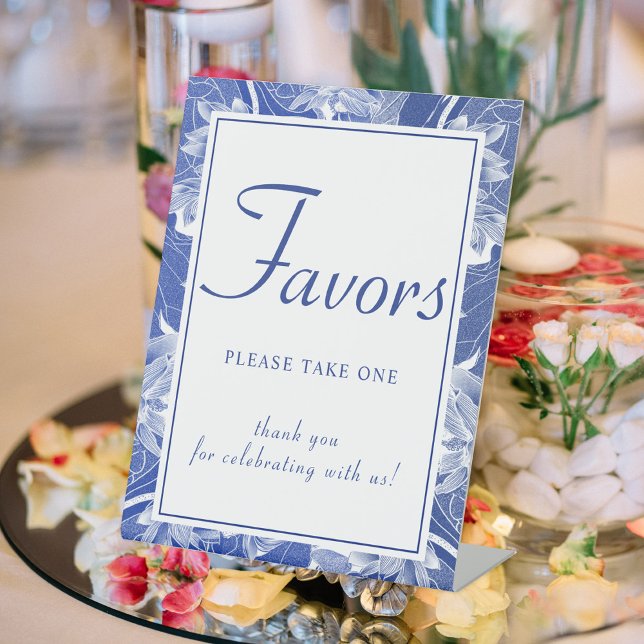 Classic Blue White Chinoiserie Floral Favour Pedestal Sign (Creator Uploaded)