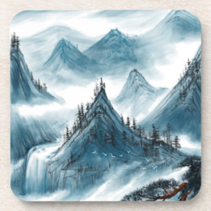 Classic Blue White Chinoiserie Landscape Painting Coaster