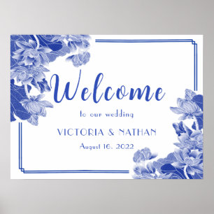 Classic Blue & White Chinoiserie Wedding Welcome Poster