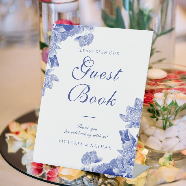  Classic Blue White Floral Wedding Guestbook Signs (Creator Uploaded)