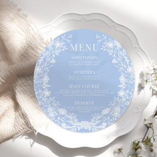Classic blue white floral wedding round Flat Menu