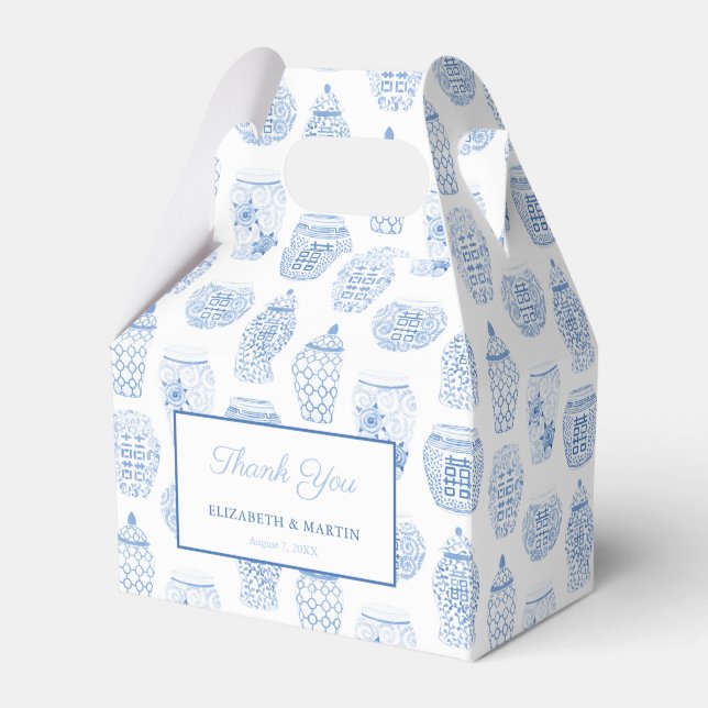 Classic Blue White Ginger Jar Thank You Wedding Favour Box (Front Side)