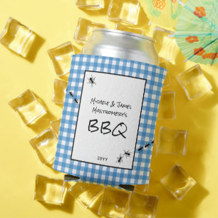 Classic Blue White Gingham Ants BBQ Picnic Party Can Cooler