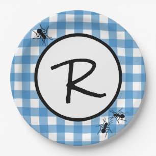 Classic Blue White Gingham Ants BBQ Picnic Party Paper Plate