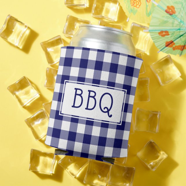 Classic Blue White Gingham Pattern BBQ Party Can Cooler (In Situ Summer)