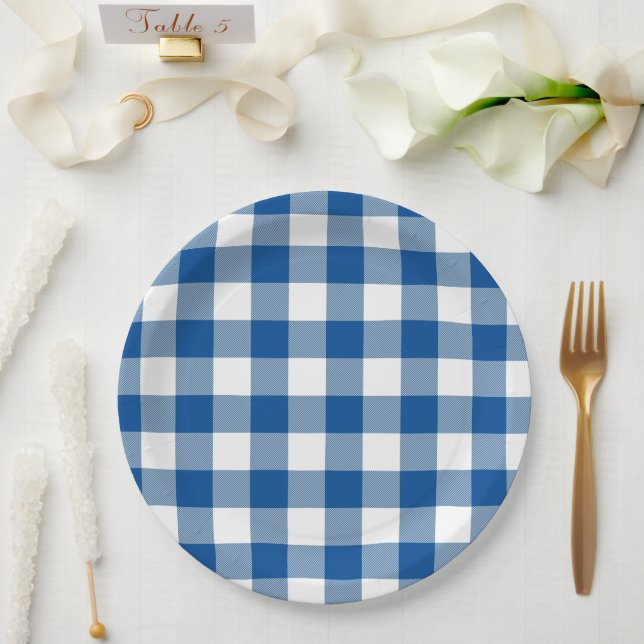 Classic Blue & White Gingham Summer Picnic Paper Plate (Wedding)