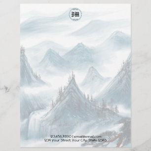 Classic Blue White Mountain View Letterhead