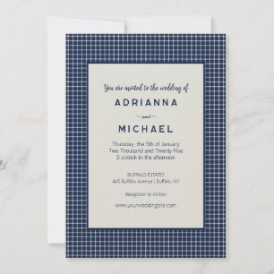 Classic Blue & White Plaid Wedding Invitation