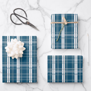 Classic Blue & White Tartan Plaid Winter Wrapping Paper Sheet
