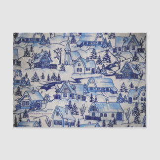 Classic Blue/White Vintage Christmas Village Tissue Paper