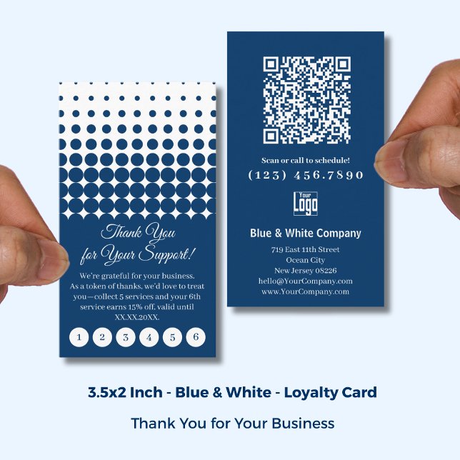 Classic Blue & White with Logo Thank You Punch Loyalty Card (Classic Blue & White with Logo Thank You Punch Loyalty Card; Size: 3.5x2 Inch)